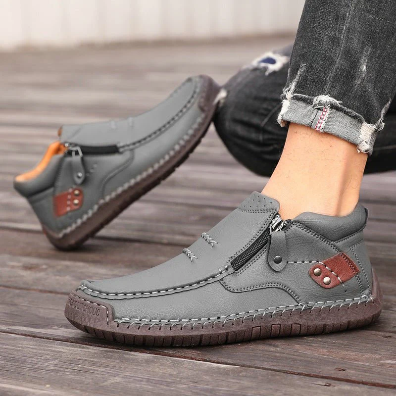 Men's Orthopedic Leather Ankle Boots | Wide Fit Zip-Up Casual Shoes - Image 8