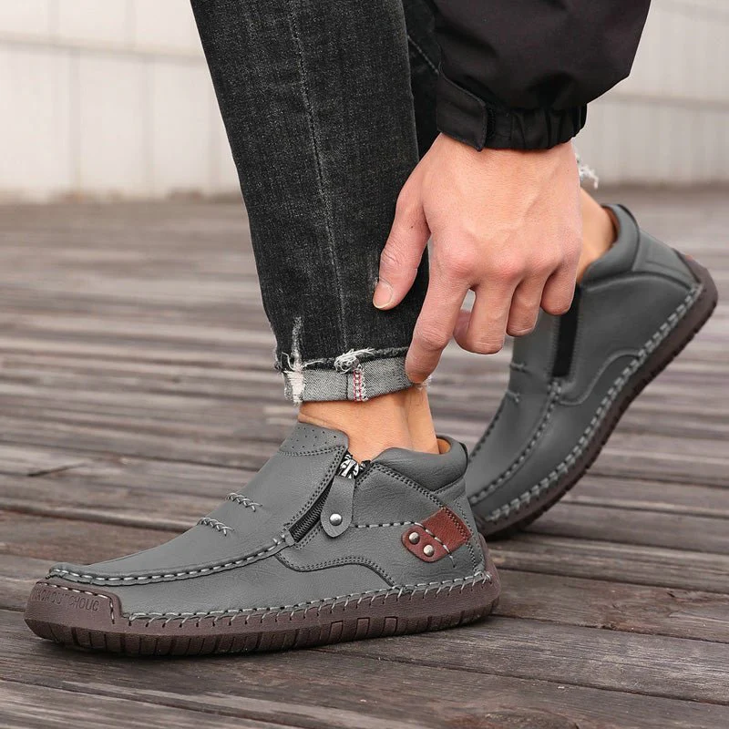 Men's Orthopedic Leather Ankle Boots | Wide Fit Zip-Up Casual Shoes - Image 9