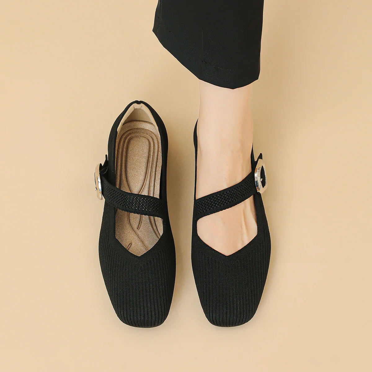 Women's Orthopedic Mary Jane Flats | Square Toe Breathable Knit Shoes - Image 3